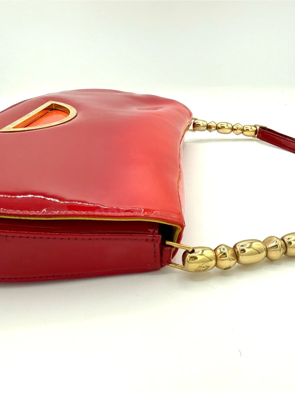 Dior Red Patent Leather Ombré Galliano Malice Shoulder Bag with Gold Bead Strap - Picture 5 of 12
